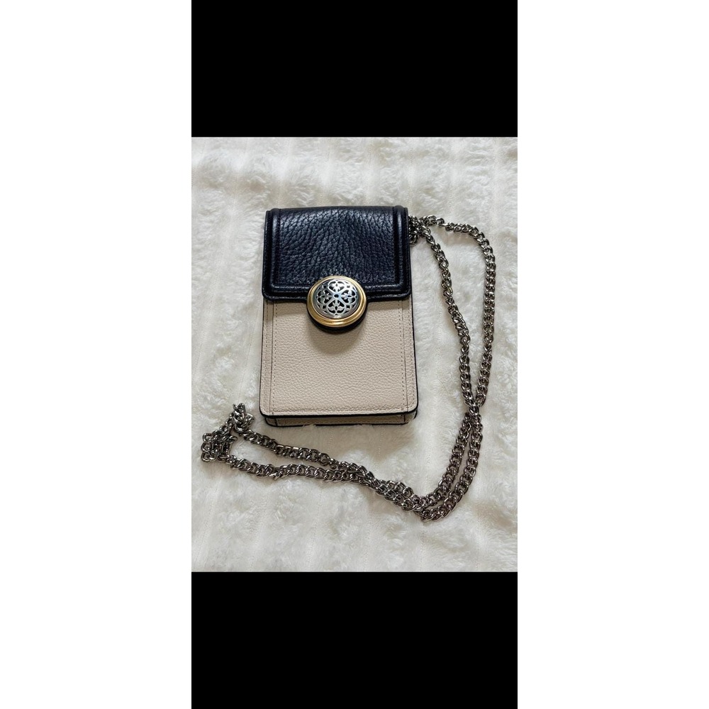Vtg.  Brighton Ferrara crossbody and phone organizer black and cream chain strap - Picture 2 of 11